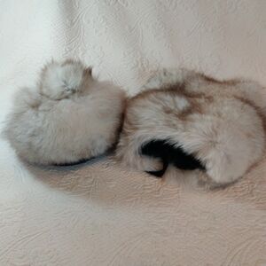 Vintage Handmade Faux Fur Winter Hat With Handmuff Warmer With Inside Zip Pocket